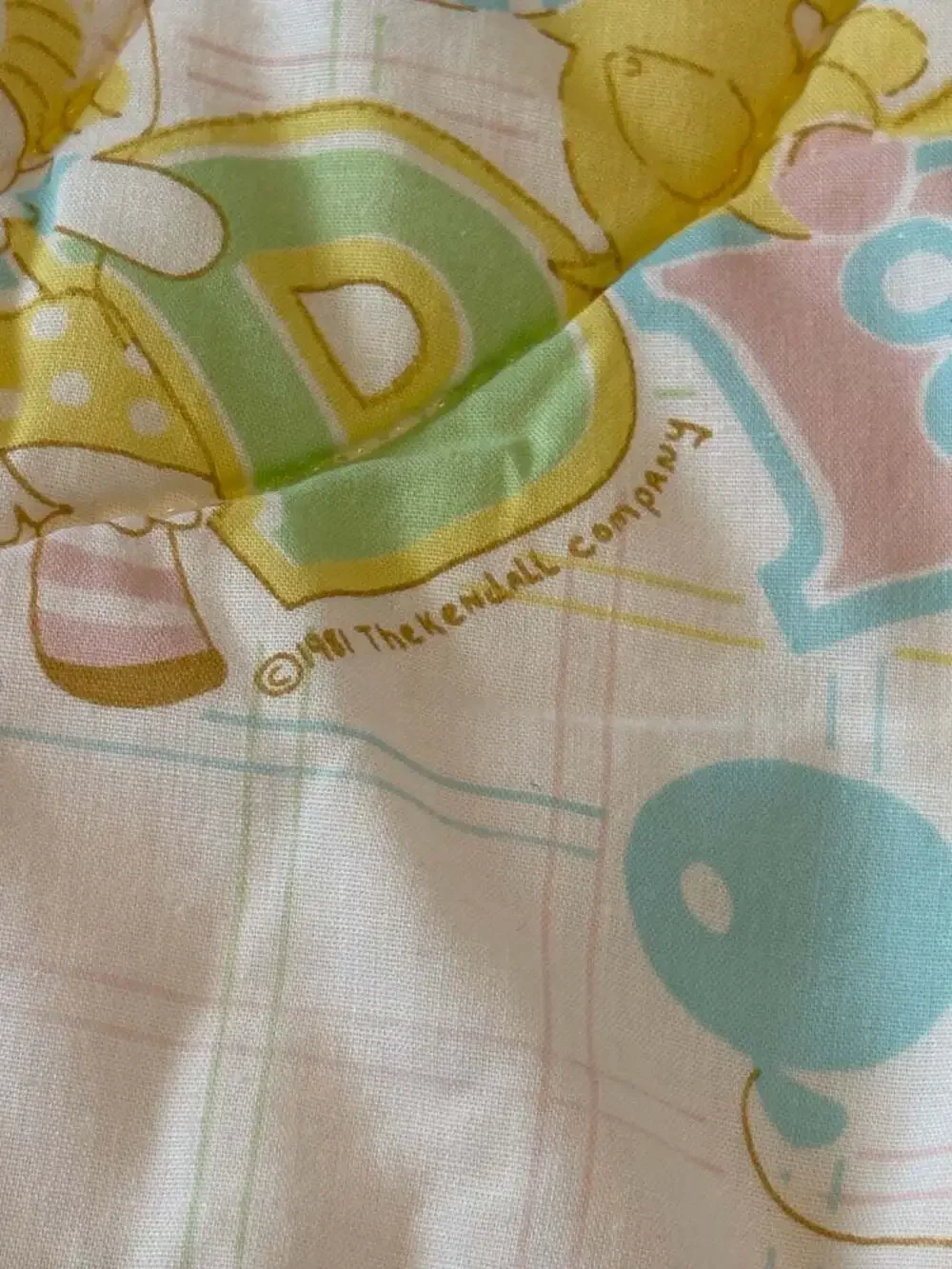 Vintage 1981 The Kendall Company Baby Sleeping Bag Quilted Comforter Pastel Alph